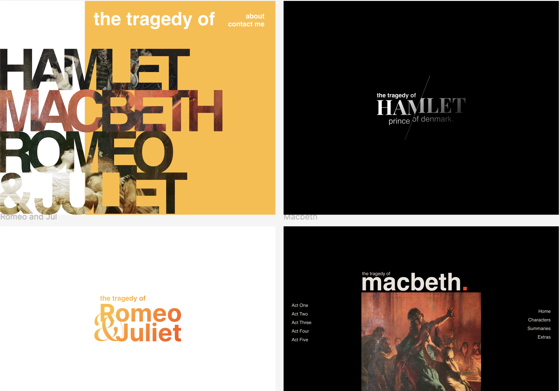 Screenshot from Figma showing minimalist layouts for old plays.